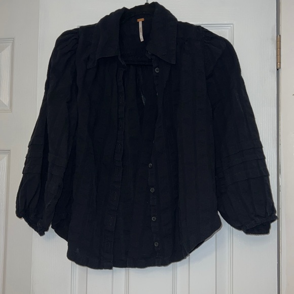 Free people black happy days peasant blouse - Picture 2 of 5
